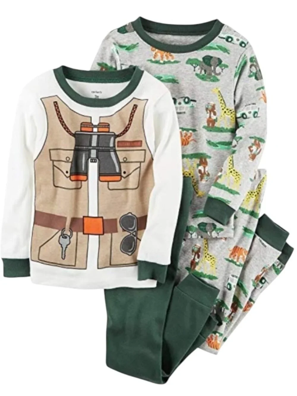 NWT Carter's 6M Jungle Safari 4-Piece Pajamas Set Green Tiger Giraffe Zoo PJs